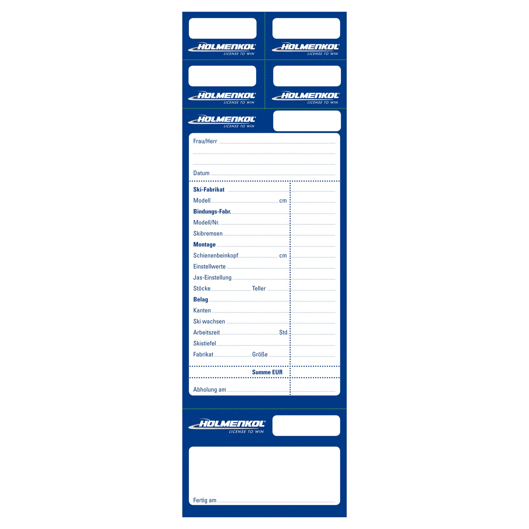 Repair Card - Ski Service Stubs 50 pagine